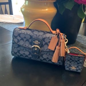 Coach navy blue and tan kleo crossbody bag